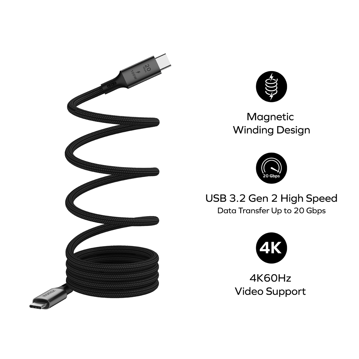 Mag.Link | 磁吸連接線 USB-C to USB-C USB 100W 3.2 Gen 2x2 (1M)