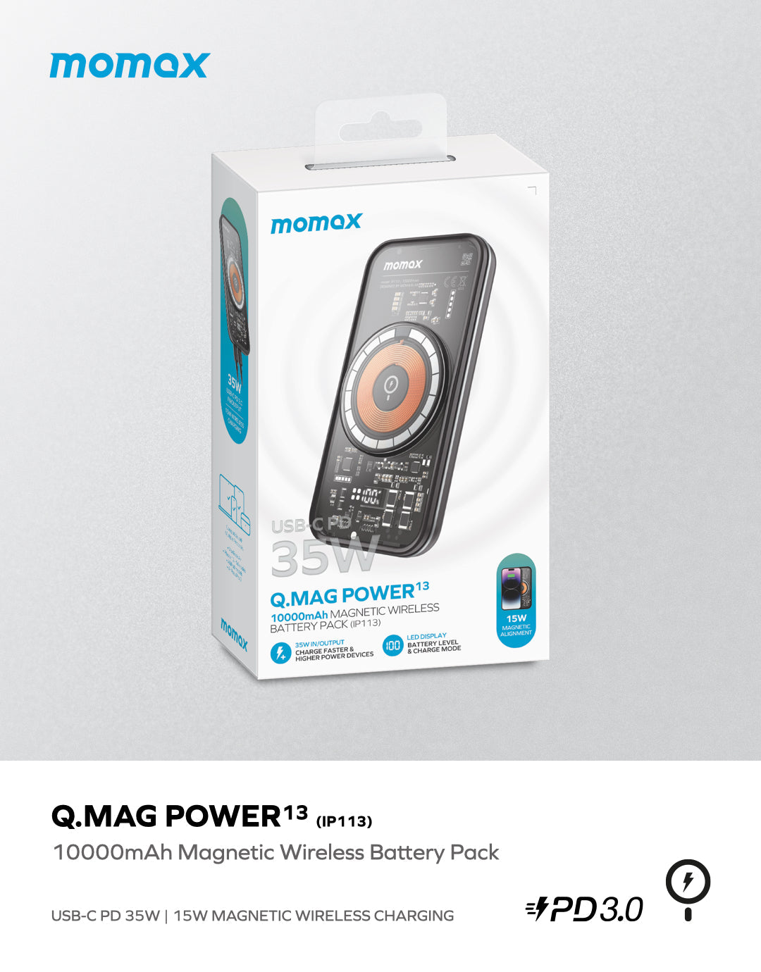 Q.MAG POWER 13 10000mAh 磁吸無線充流動電源