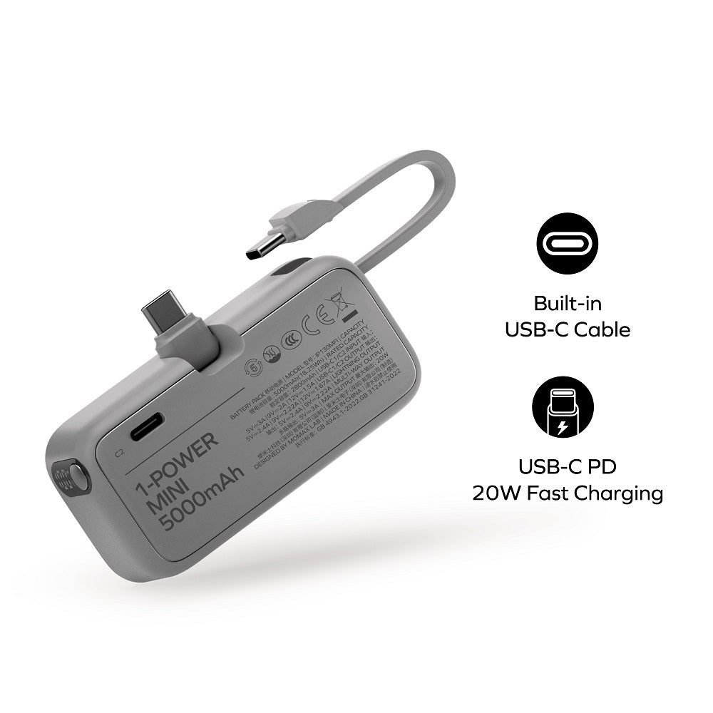 1-Power Mini 5000mAh 内置可折叠Lightning移動電源 (CCC 認證)