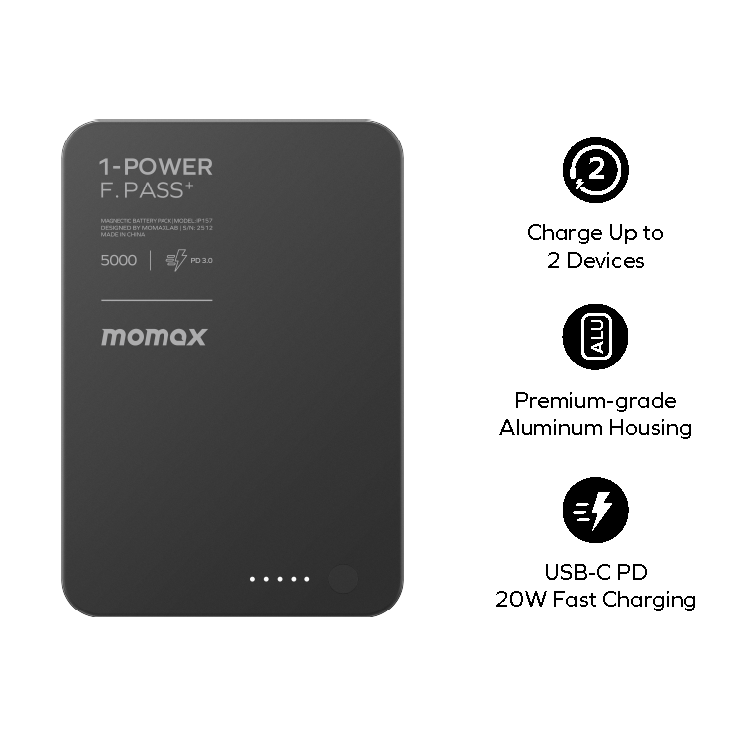 1-Power F.Pass+ 5000mAh 磁力帶線流動電源 (CCC 認證)