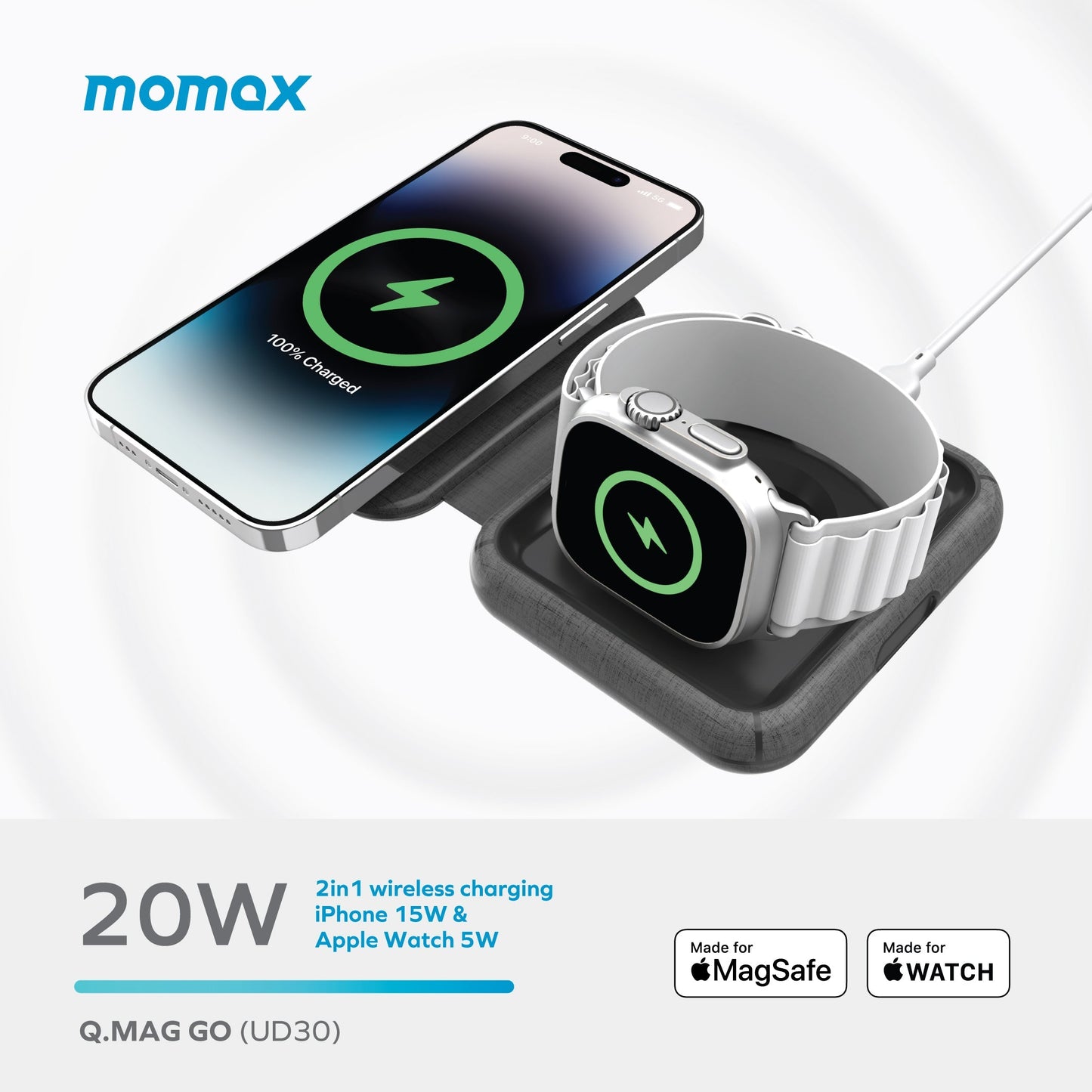 Q.Mag Go 折疊MageSafe二合一無線充電器
