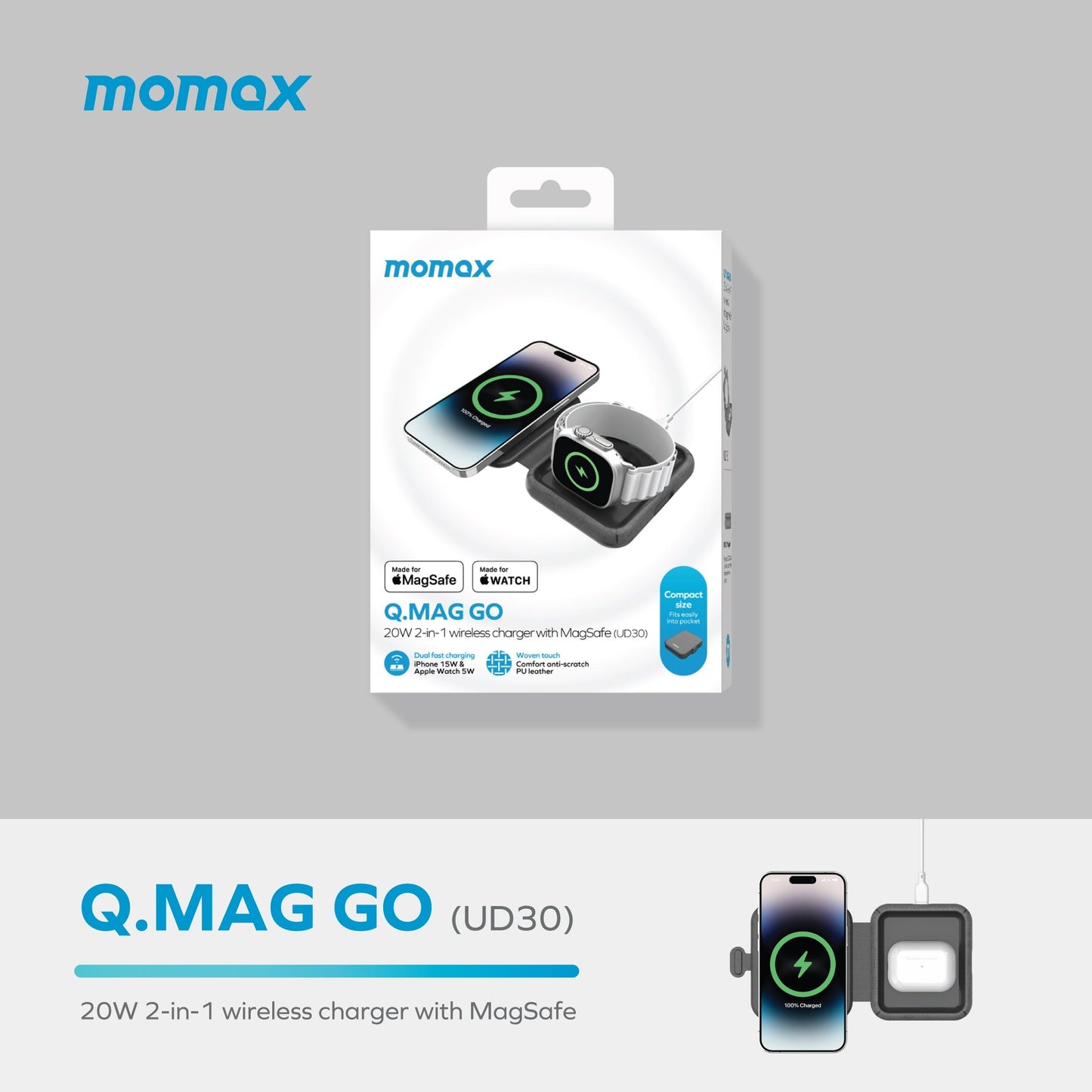 Q.Mag Go 折疊MageSafe二合一無線充電器