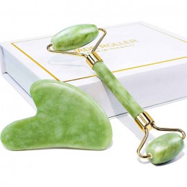 Natural Crystal Duo-Head Facial Massage Roller & Gua Sha Stone Set